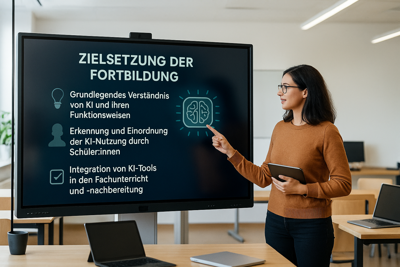 Ziele der Fortbildung: Verständnis von KI, deren Nutzung und Integration in den Fachunterricht.